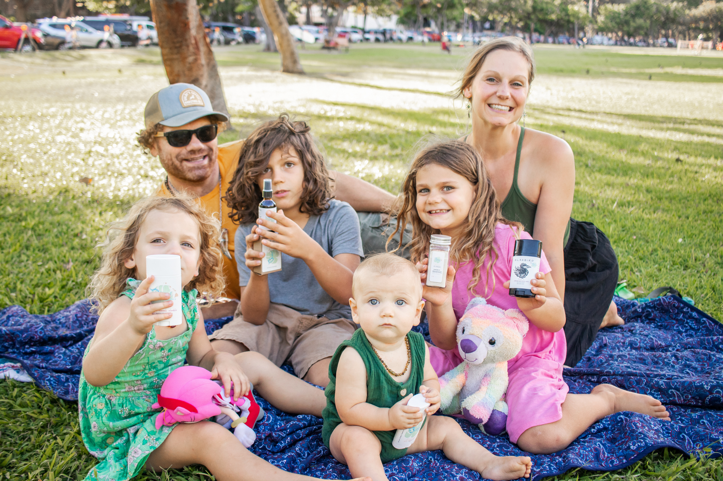 The Nault family with Blubird Naturals products