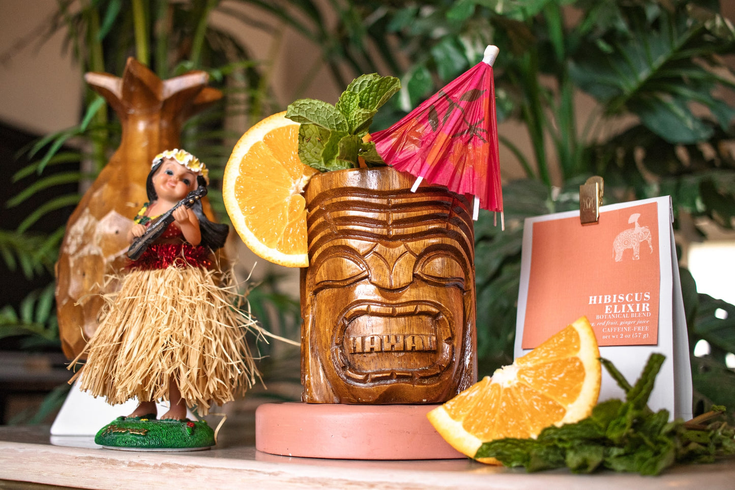 Tiki Punch next to Firepot Hibiscus Elixir