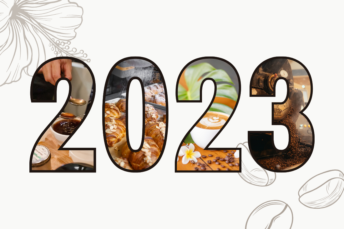 Collage of Honolulu Coffee's 2023 highlights; Year in Review