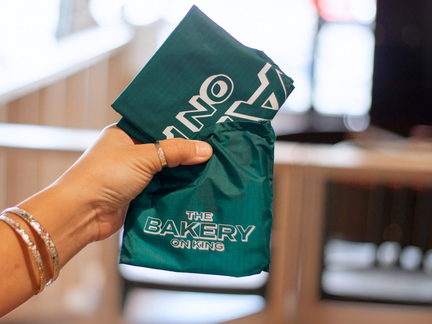 Foldable design of Bakery on King Baggu tote