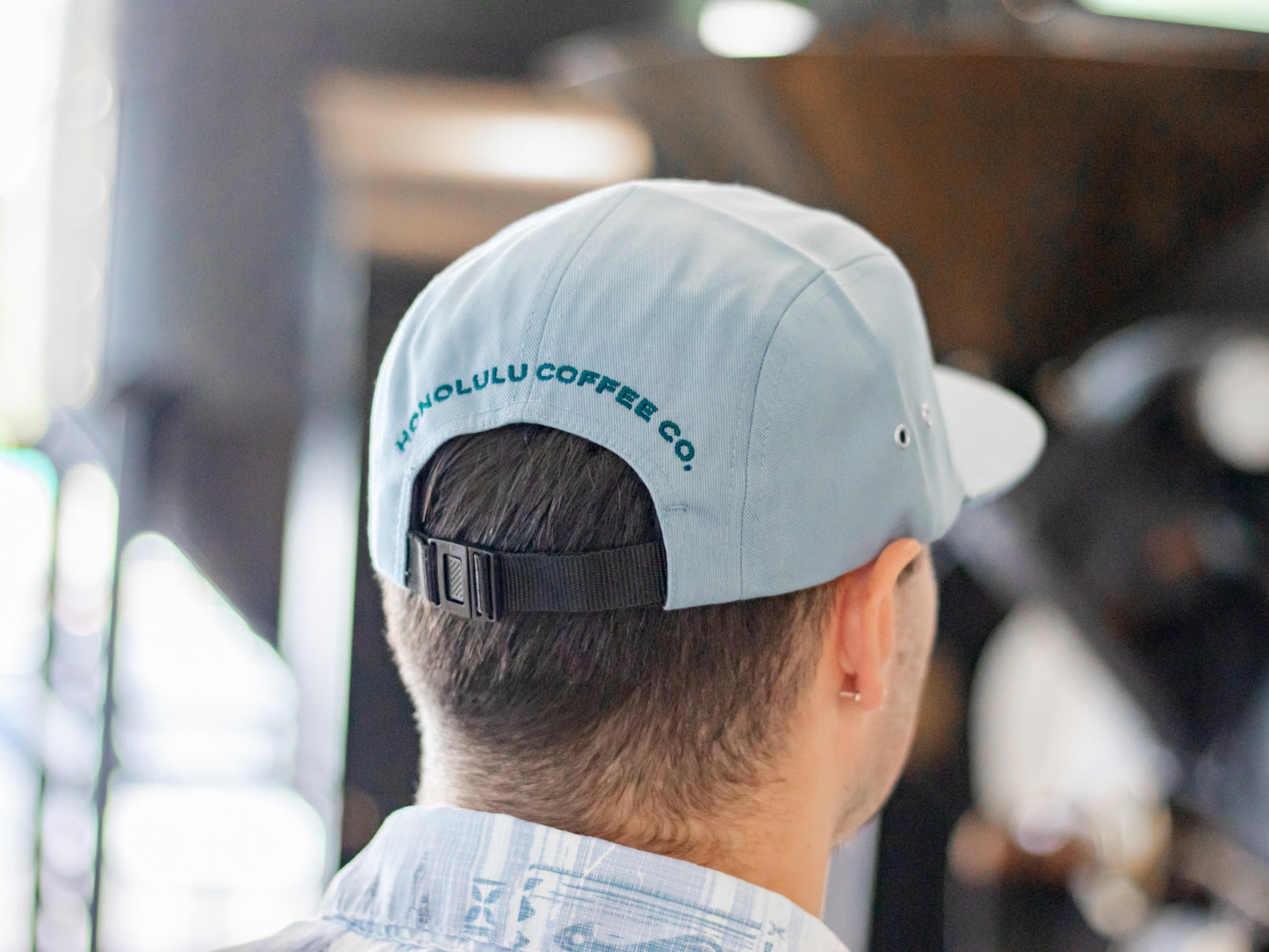 "Honolulu Coffee Co." back design on 5 panel hat