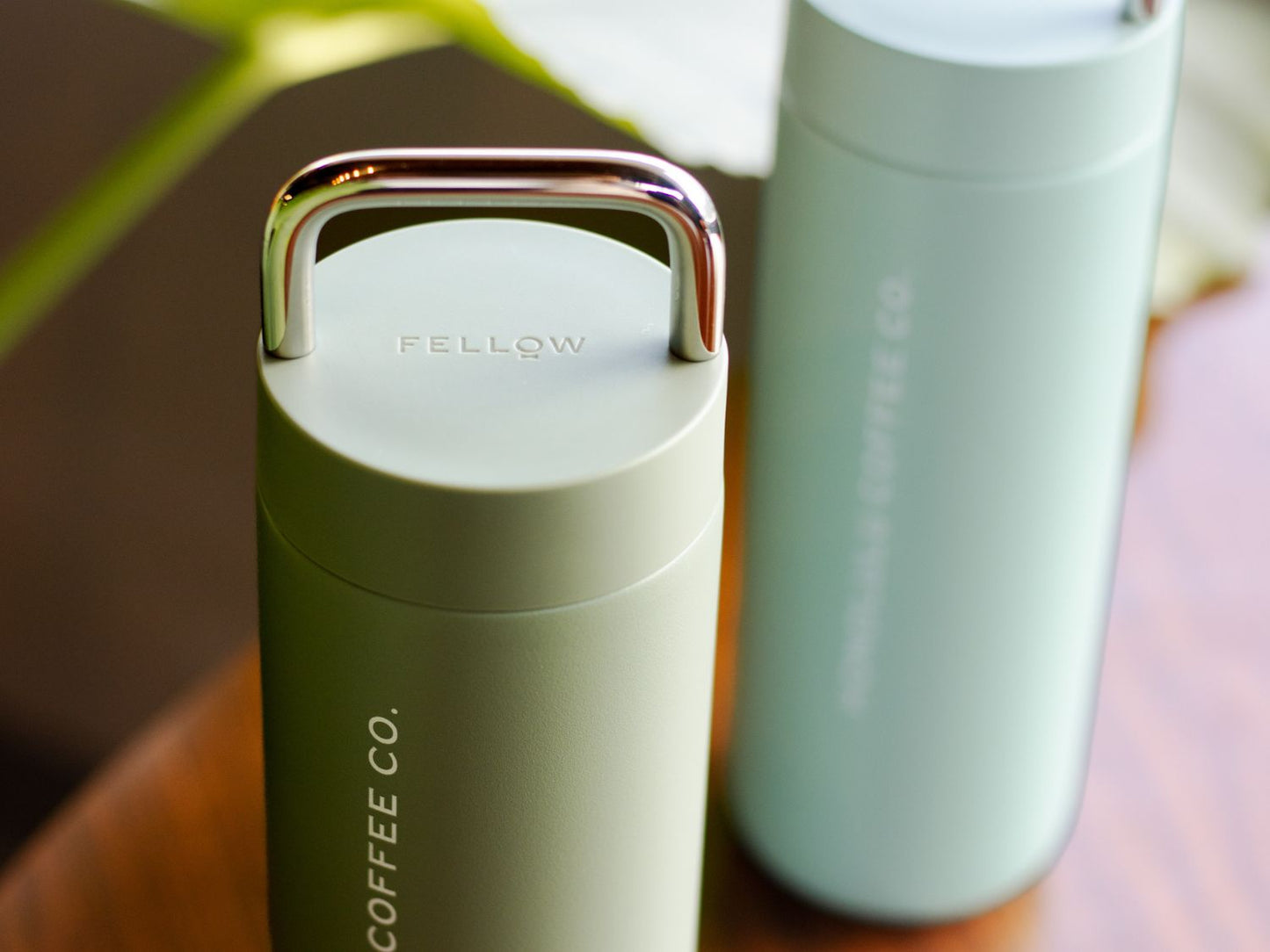 2 Fellow Carter Carry Mugs in smoke green and mint