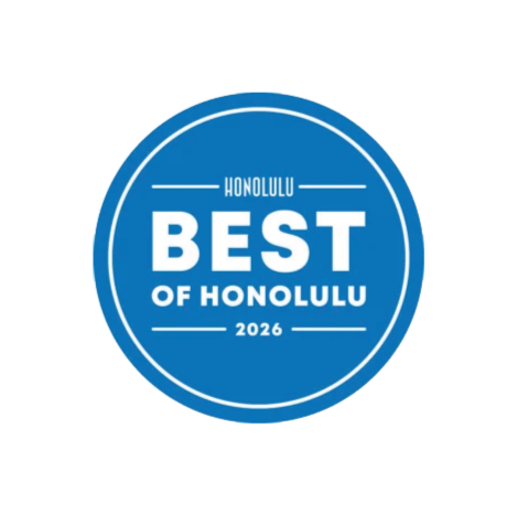 Blue badge with 'Honolulu Best of Honolulu 2026' text on a white background