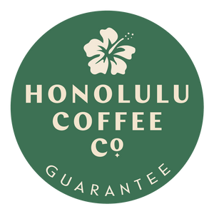 Logo of Honolulu Coffee Co. with a green circle and white flower on a white background