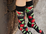 Ohia lehua socks with "Honolulu Coffee" text