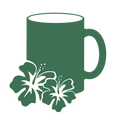 Green mug with floral design on a white background