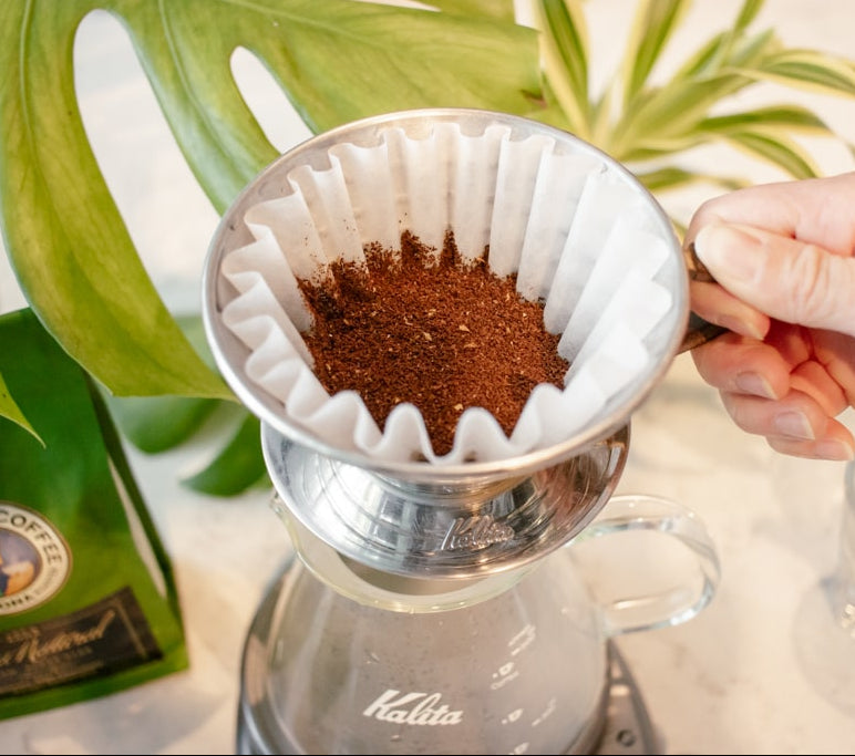 Image of ground coffee in a filter