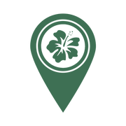 Green map pointer icon with a clover leaf symbol on a white background