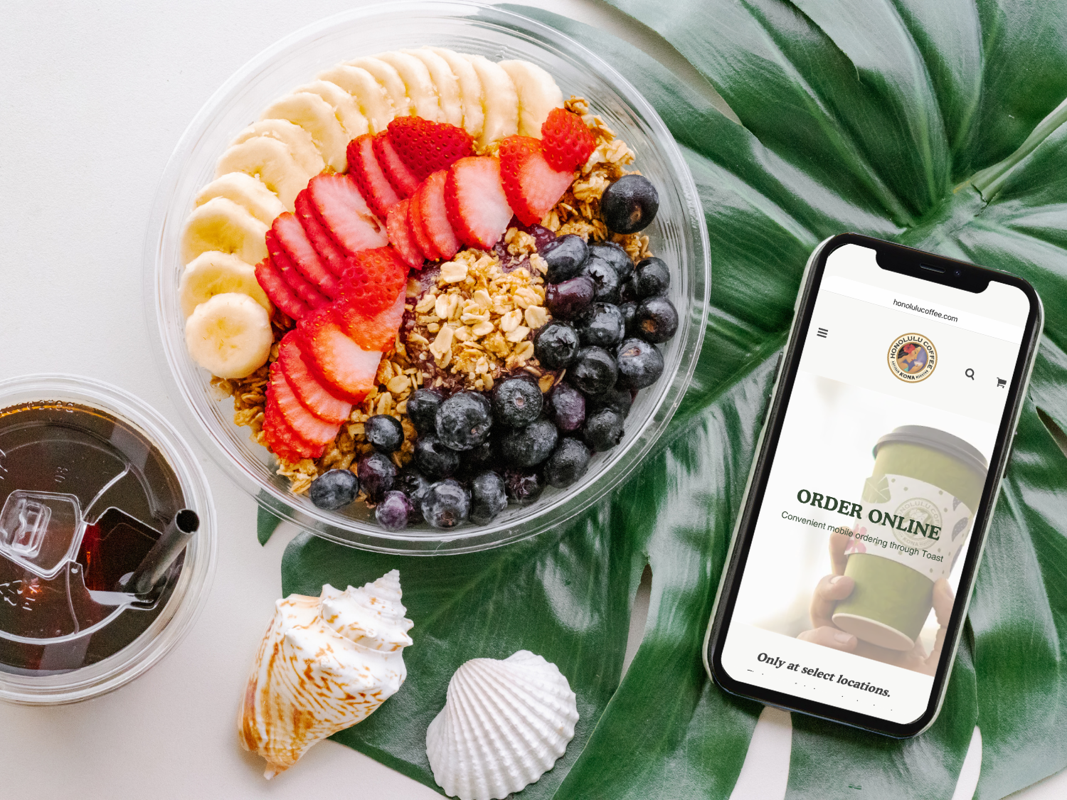 acai bowl with a phone screen