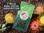 Honolulu Coffee Kona coffee subscription package on coffee beans with flowers